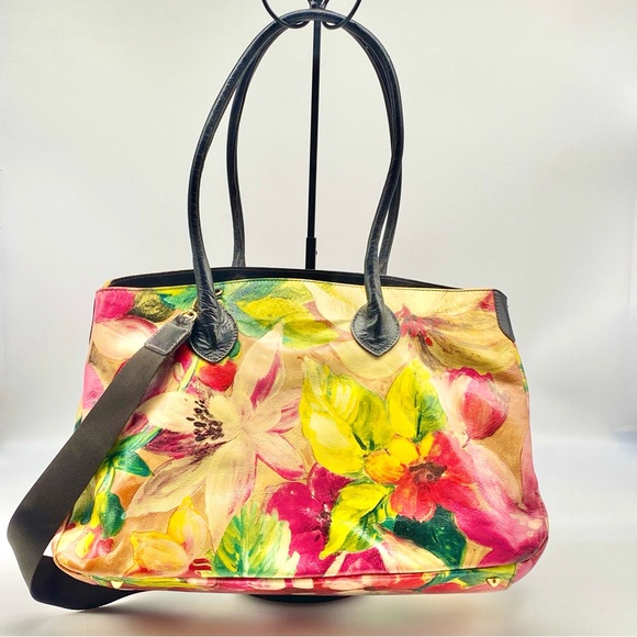 Maurizio Taiuti Handbags - MAURIZIO TAIUTI FLORAL PAINTING MURAL LEATHER ITALY LARGE SHOULDER TOTE HAND BAG